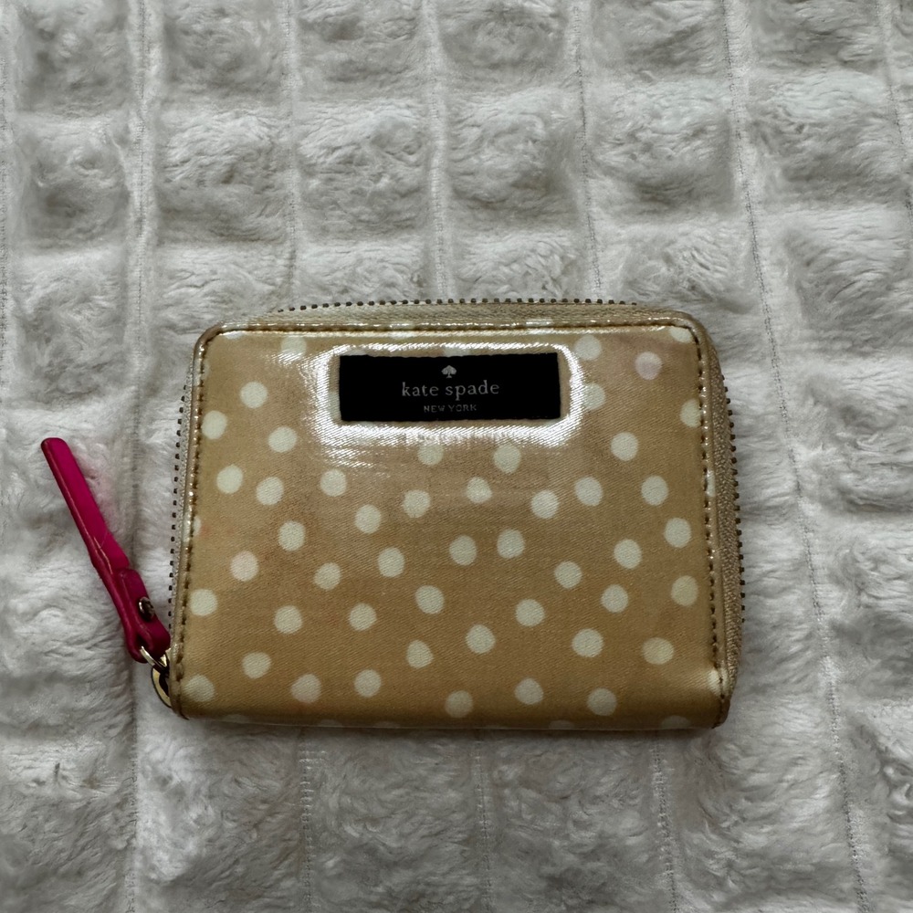 Kate Spade Polka Dot Coated Mini Zip Around Wallet Credit Card Slots Compact